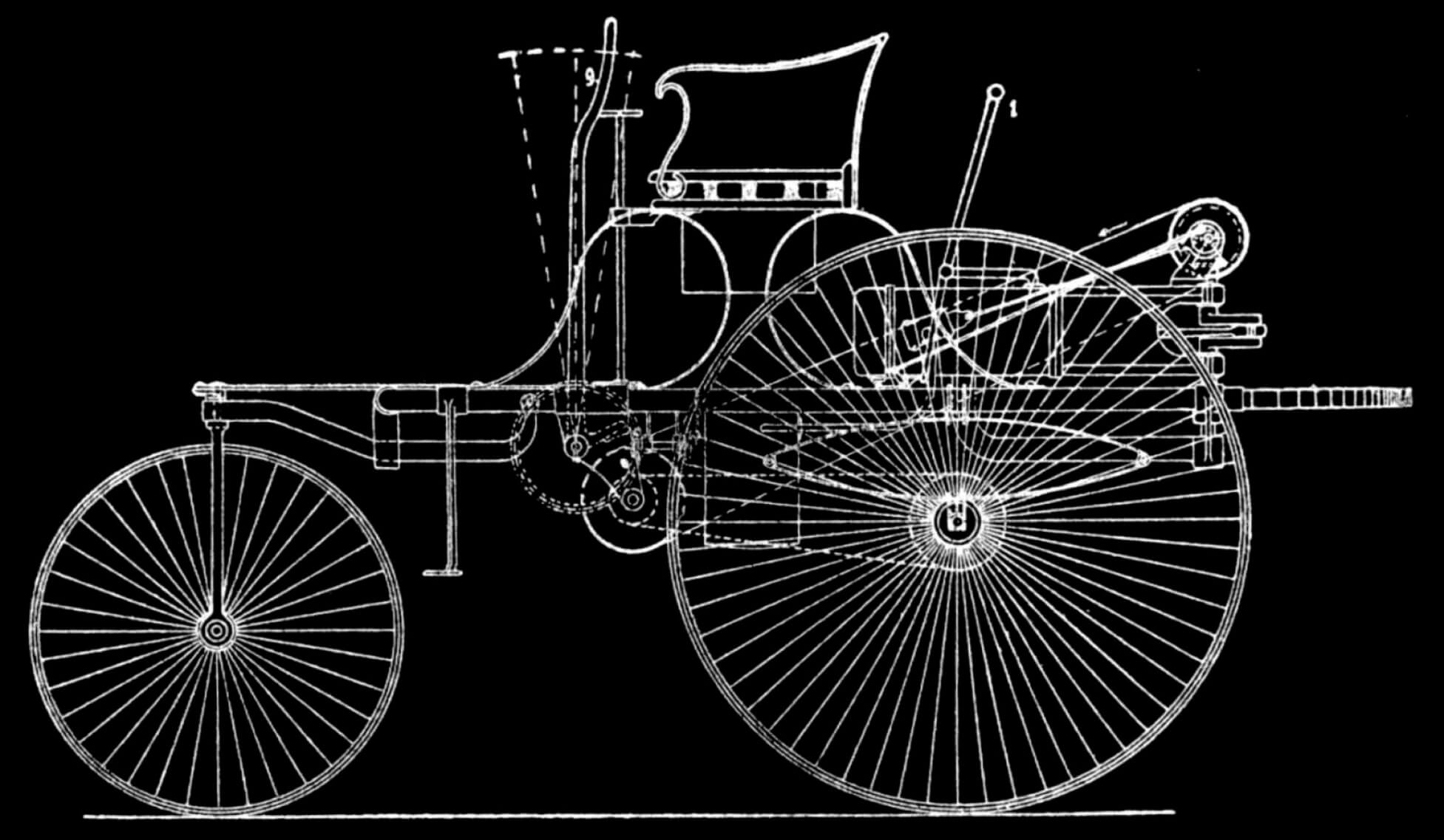 Первый в мире автомобиль Benz Patent-Motorwagen (с нем. «патентованный автомобиль Бенца»), представленный в патентном документе от 29 января 1886 года